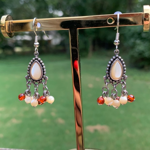 Sterling Silver 925 Stamped Teardrop Stone Earrings - Picture 6 of 8